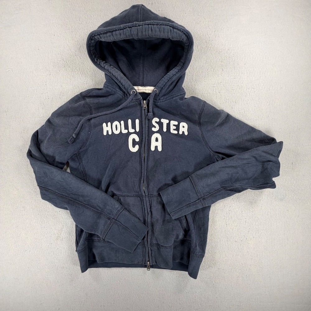 Hollister Women's L Navy Y2K Full Zip Hoodie Logo Spellout California 2000s